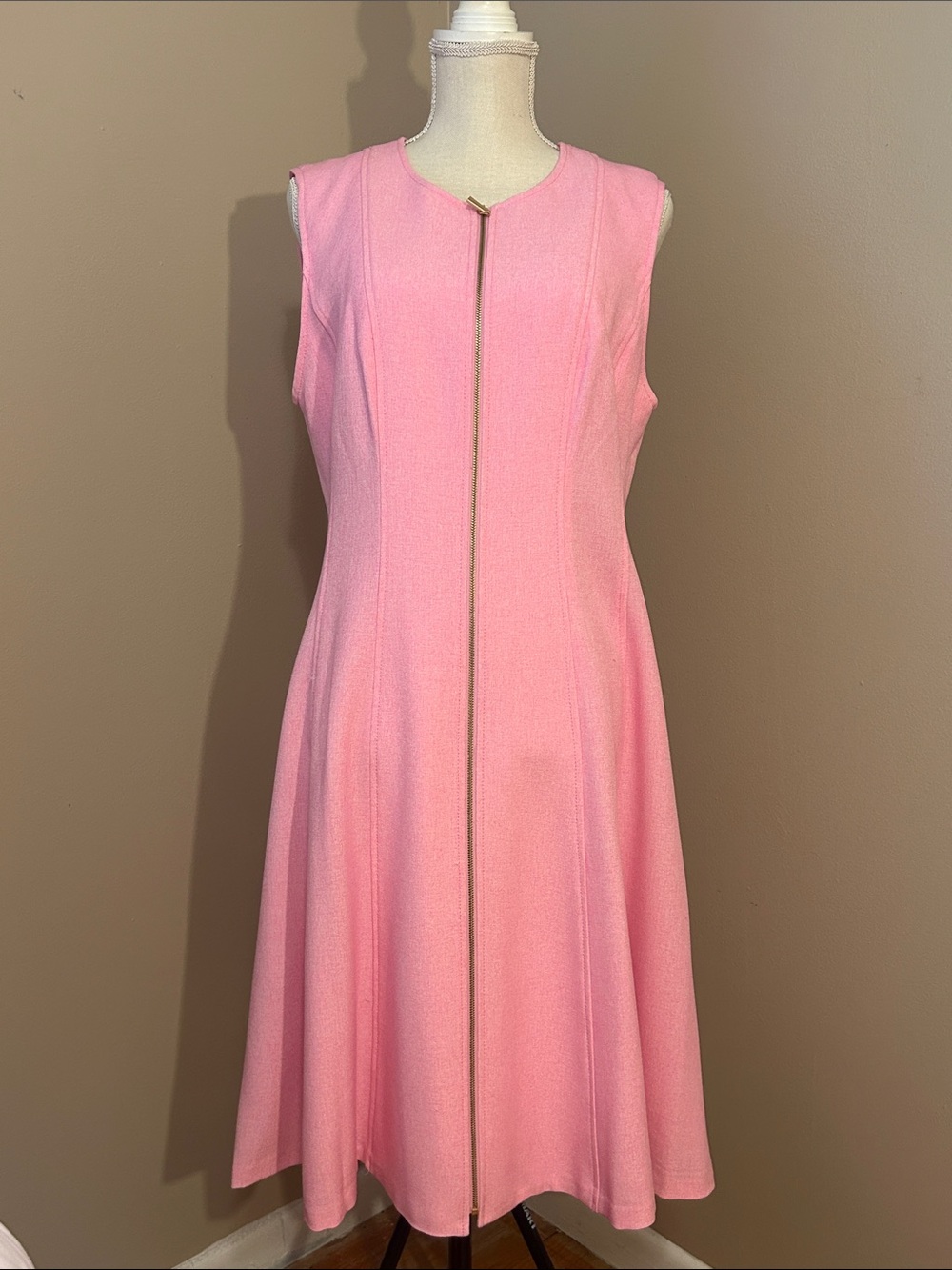 Calvin Klein Pink Sleeveless Zip-Front Midi Dress